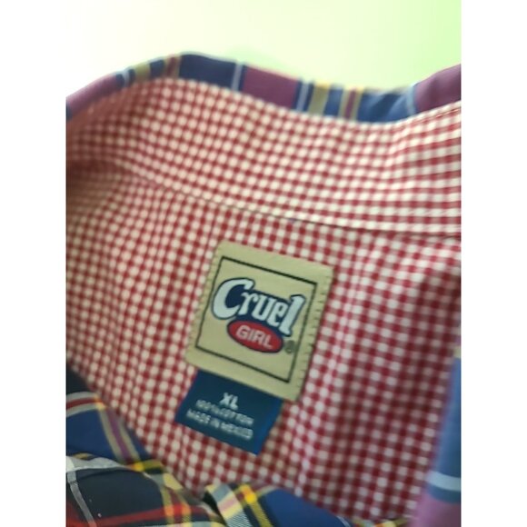 Cruel Girl Shirt Women XL Western Cowgirl Rodeo Button Down Red Plaid - Picture 8 of 15